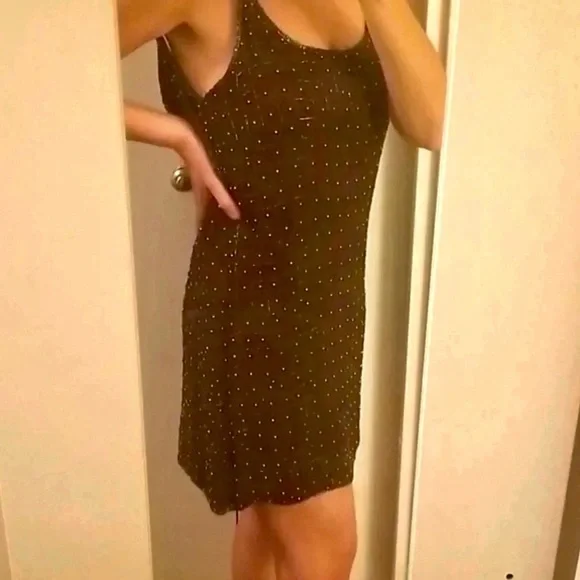 Vintage Brown Beaded Mini Dress​ Sz Med